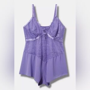 #1349 - Torrid Lace Teddy Strappy Sexy Lingerie Dahlia Purple Adjustable Straps